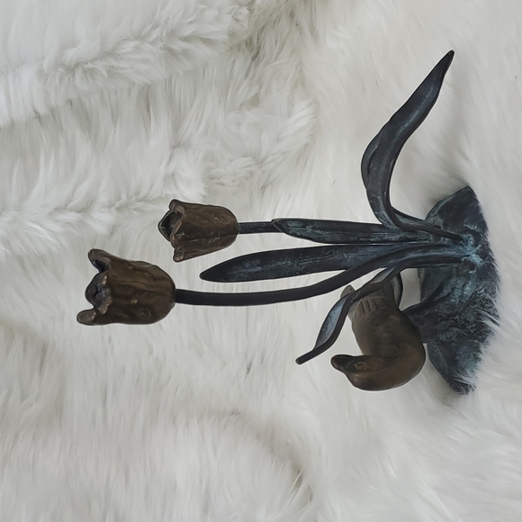 Vintage Wildwood Accent Bronze Candlesticks Tulip and Bird - Picture 4 of 12